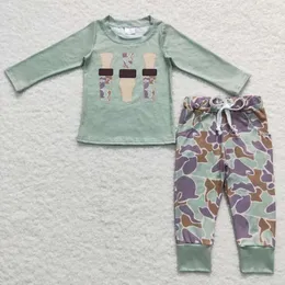 Kleidungssets Großhandel für Kleinkinder, Kinder, grünes Outfit, Nachtwäsche für Babys, lange Ärmel, Pullover, Hemden, Kinder, Camo-Taschenhosen