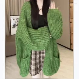 Kobiety damskie grube gwint Knit Sweter długi rękaw V Knify Karbut Cardigan Single Bedeed Lose Vintage Płaszcz Autumn Winter