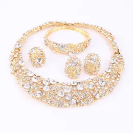 Set di gioielli in cristallo Boho placcato oro da donna con collana, orecchini, braccialetto, anello, dichiarazione di vendita diretta per la festa nuziale Jewellr230S