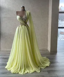 Elegant Evening Dresses With Shawl Sleeves A Line Halter Neck Appliques Beads Decors Chiffon Long Prom Party Gowns BC18352