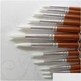 24pcs lot Round Shape Nylon Hair Wooden Handle Paint Brush Set Tool For Art School Watercolor Acryli jllBUB yummy shop294c
