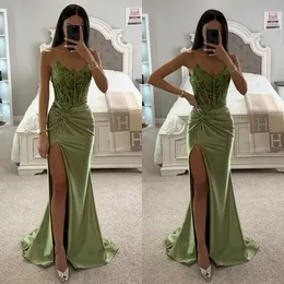 Green Sereia Light Prom Dress Welins Lace Telas Trechas de noite Vestidos de noite elegantes vestidos de festa para o OCNS Robe de Soiree es