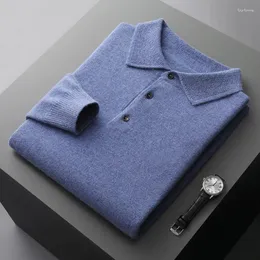 Maglioni da uomo Autunno e inverno Maglione in pura lana POLO Collo con risvolto Bottoni in cashmere Lavorazione a maglia