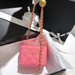 Kadın Havyar Deri Aşk Altın Top Mini Vanity Kutu Çantalar Buzak Hinli Küçük Kozmetik Kapitone Trendler Güzel Lady Kızlar Bel Göğüs Çanta 6 Renk 11x8cm