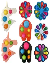 Stress Relief Sensory Bubble Key Ring Kids Toys Push per Simple Key Ring Squeeze Finger Funchain Unicorm Flower Shape Bubbles Board HH32HKF18001618