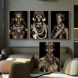 Modern African Tribal Black People Art Posters and Prints Woman Canvas Paintings Wall Art Pictures for Living Room Home Decor Cuad307P