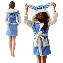 Roupão de banho feminino com capuz, roupão de banho com ponto azul, desenho animado, roupa de dormir, animal, quente, flanela, roupões macios, roupa de dormir, kigurumi2020