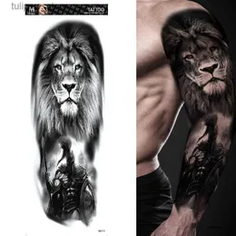 Skyddande ärmar tatueringar stor arm ärm lejon krona king rose vattentät tillfällig tatuering klistermärke mode vilda varg tiger män full skalle totem kvinnor l240312