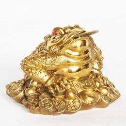 Ja Lucky Feng Shui Mässing Three Legged Frog Toad Blessing Attrahing Wealth Money Metal Staty Figurin Hemdekoration Gift12563