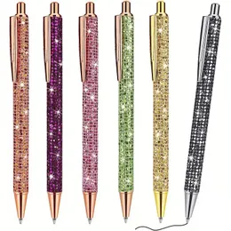 Canetas de metal com diamante brilhante para escritório, escola em casa, canetas de presente, canetas esferográficas com glitter e escrita retrátil, tinta preta