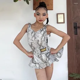 Sahne Giyim Kızlar Latin Dans Performans Giyim Giysileri Kolsuz Bodysuit Etek Rumba Samba Dans Giysileri Childern Chacha Yarışma Elbiseleri DL115