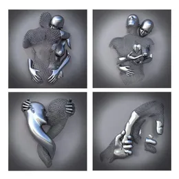 Obrazy 4PCS Love Heart 3d Effect Art Art Abstract metalowa figura Statua Art Płótna malarstwo 19 7 cali Nowoczesne wystrój domu286l