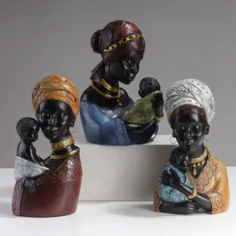 Harz Ethnische Stil Afrikanische Frau Figuren Kreative Mutter und Kind Abstrakte Statue Innen Dekoration Zubehör Ornamente 240305