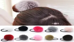 Lady girl Faux Fur Fluffy Ball Pom Pom Scrunchies pompon Elastic Ponytail Holder hair rope hair ties bobbles accessories 100pcs GR5711964