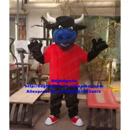 Costumi mascotte Nero Rosso Kerbau Bufalo Bisonte Bue selvatico Toro Bovino Vitello Costume mascotte Personaggio dei cartoni animati Immagine Pubblicità Parco divertimenti Zx1469