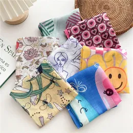 Scarves Cotton Linen Print Flower Geometric Pattern Square Women Turban Scarf Neckerchief Headband Decoration Apparel Accessory