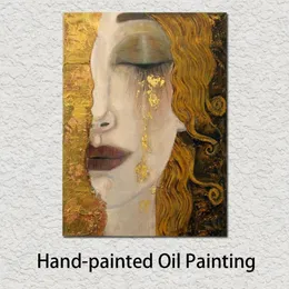 골드 gustav klimt 그림 예술 캔버스 황금색 눈물 손으로 칠해진 유화 예술 작품 202W에 대한 아름다운 여자 이미지