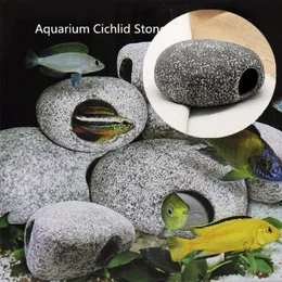 6 Stück Aquarium Stione Cichlid Cave Rium Stein Dekoration Ornament Steine Teich Felsen Keramik Garnelenzucht Y200917212j