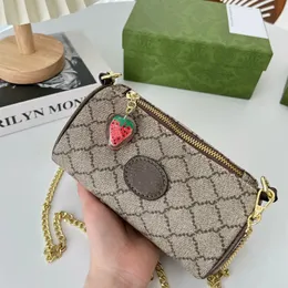 Designer Ophidia Bags Women Chain Mini Shoulder Bag Luxury G Strawberry Pendant Pillow Crossbody Messenger Wallet Women Telefonmyntpåse Small Tote Purse