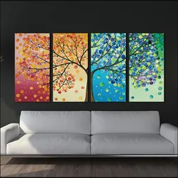 Pintura em tela cartaz colorido folhas árvores 4 peça pintura arte da parede imagens modulares para decoração de casa imagem da arte da parede painting246o