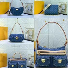 Borsa a tracolla di design vintage in denim Borse a mano da donna Borsa da viaggio a mano Borsa a mano Borsa sotto le ascelle con fiori antichi Borsa con stampa Zaino Custodia con hardware dorato