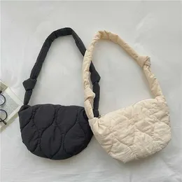 HBP Non-Brand New Korean Fashion Hobos Umhängetasche Einfache Slingbag Schwarz Casual Nylon Frauen Gepolsterte Baumwolle Puff Weiche Schulter Messenger