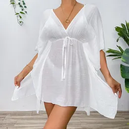 Mulheres Swimwear Mini Vestido Cover-Ups Mulheres Maiô Meia Manga Sundress Robe Verão Moda Praia Férias Bikini Cover Up