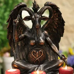 Satan get baphomet staty hängande dörr knackare platta väggdekor plack harts hantverk religiösa ornament skulptur 220816292j