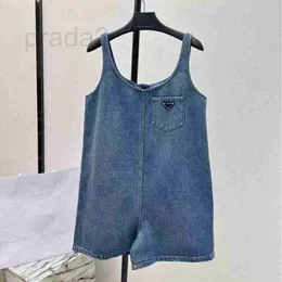 Women's Jumpsuits & Rompers Designer 24 Early Spring Sweet Age Reducing Letter Triangle Mark U Neck Sling Strap High Waist Straight denim jumpsuit Z3S4