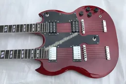 In Stock Jimmy Page 12 & 6 strings 1275 Double Neck Led Zeppeli Page Signed Wine Red Electric Guitar Split Paralleogram Inlay Tuilp Tuners Chrome Hardware