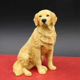 Sittande Golden Retriever Simulation Dog Figurine Crafts Handmade snidade konst med harts för hemdekoration255s