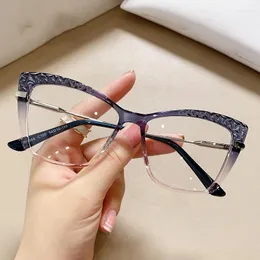 النظارات الشمسية العلامة التجارية الفاخرة Cat Eye Anti Blue Light Glasses Prames Frames Women Crystal Cut Tr90 Fashion Computer Eyeglasses