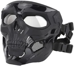 Maschera tattica Maschera protettiva a pieno facciale Occhiali trasparenti Maschera con teschio Doppia modalità Design da indossare Cinturino regolabile Taglia unica per tutti6781671