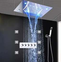 럭셔리 강우량 샤워 시스템 은폐 LED 샤워 헤드 마사지 폭포 수도꼭지 4 인치 바디 스프레이 제트 욕실 샤워 세트 3903658