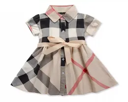 Girls Dress 2019 Ins Summer New Styles European and American Styles Children039S Lapel Short Rleeves Wysokiej jakości bawełniana krata 8556792