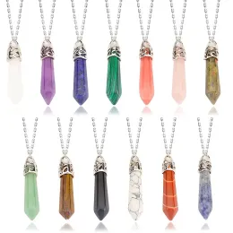 Natural Crystal Stone Single Point Hexagon Pendant Fashion Halsband Charms smycken gåva födelsedagspresenter för kvinnor fru flickor henne