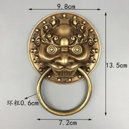 Chinês Folk Feng Shui Antigo Bronze Cobre Foo Fu Dog Lion Head Door Knocker259z