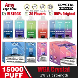 오리지널 WGA Crystal Pro Max 추가 15000 퍼프 퍼프 vape 펜 5% 니코틴 vapes e 담배 10k 12k 15k 퍼프 바 증기증 30 맛