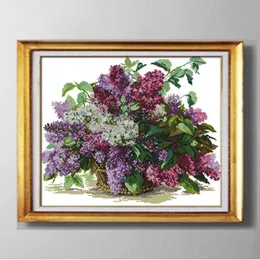 라일락 선물 크로스 스티치 키트 바느질 세트 세트 패브릭에 인쇄 된 패턴 DMC 11ct 14ct 꽃 하우스 시리즈 Home184r