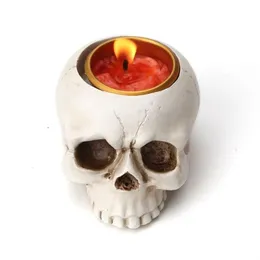 Small Skull Head Ashtray Candlestick Candle Holder Tray Molds Silicone Craft Clay Mould for Concrete Resin Pot Making 210722269L