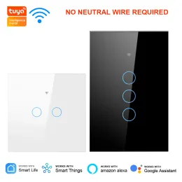 Control Tuya Smart Wifi Light Switch Wall Touch Switches No Neutral Wire Required 1/2/3 Gang 220V Support 433RF Remote Alexa Google Home