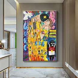 キャンバスプリントポスターの抽象油絵クラシックアーティストGustav Klimt Kiss Modern Art Wall Picture for Living cuadros175n