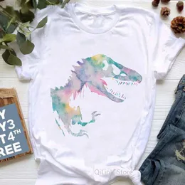 Kvinnors t-shirt akvarell dinosaurie djurtryck tshirt femme sommar topp fe white short sle jurassic park t shirt kvinnor vaporwave t-shirt l24312 l24312