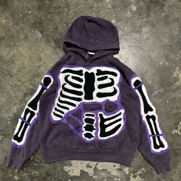 Y2K baggy Street Hip Hop Casual Loose AllMatch Pullover Hoodies Mens Fashion Goth Purple Ripped Print Oversized mens 240227