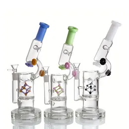 10.6 Inch Eye-Catching Microscope Design Glass Bong with Spherical Ice Cather, Movable Rectangle Device, Thick Pedestal and Glass Bowl Perc Percolator Dab Rig Hookah