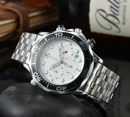 O m g sześć igieł Pełna funkcja chronograf szafir szafirowych zegarek designer luksusowe męskie zegarki data 42 mm kwarc stalowy pasek gumowy pasek siatkowy kalendarz falowy
