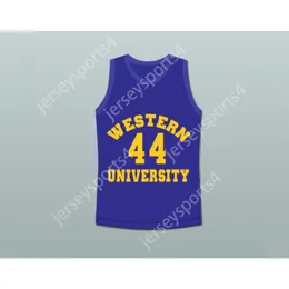 Personalizado qualquer nome qualquer equipe THE POINT SHAVER 44 WESTERN UNIVERSITY GOLFINHOS BRANCO BASQUETEBOL JERSEY AZUL CHIPS Todos costurados Tamanho S M L XL XXL 3XL 4XL 5XL 6XL Qualidade superior