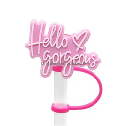 Drinking Straws Valentines Day St Er Topper Sile Accessories Charms Reusable Splash Proof Dust Plug Decorative Diy Your Own 8Mm Drop D Dhymb