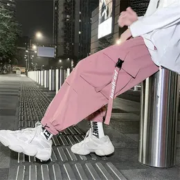 Męskie spodnie mody ładunki kobiety luźne swobodne pantelony hombre różowy hip hop sporty sporty japońskie streetwear czarne dres 2 bg4w