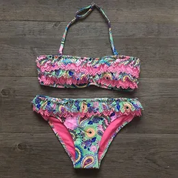 Badebekleidung Bikini Mädchen Bademode 2-teiliges Bikini-Set mit gepolstertem Aufdruck Bademode Kinder Bademode für Kinder Bademode Mädchen Bademode Wassersport 240311